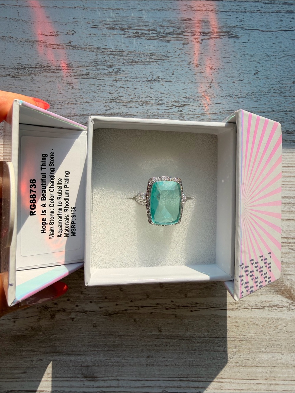 Silver Ring with Aqua Blue Cushion Stone by size 8